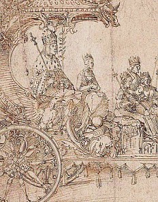 Albrecht Dürer: Entwurf zum Großen Triumphwagen, um 1516/17, Feder in Braun