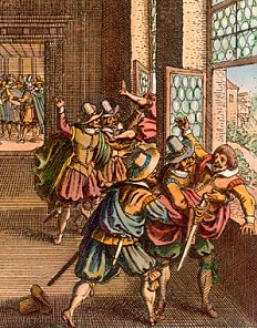 Matthäus Merian der Ältere: Der Prager Fenstersturz, Kupferstich
