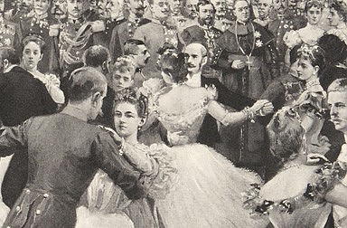 Artur Halmi: Ball at Court – finale of the quadrille, drawing, 1898