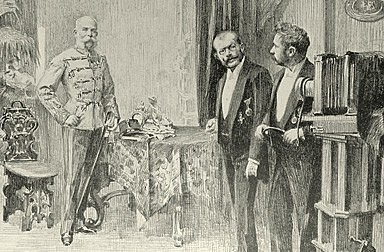 Artur Halmi: Emperor Franz Joseph at the studio of Court Photographer Koller, drawing, 1898