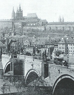 Photograph of the Hradčany seen from the Moldova, 19th century
