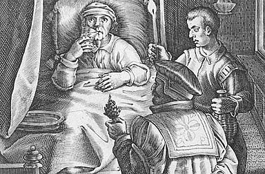 Jan van der Straet: Syphilis and its treatment, engraving, 16th century