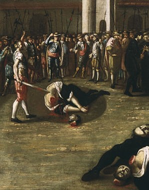 Josef Ferdinand Wasshuber: Hinrichtung der Wiener Rebellen auf dem Hauptplatz in Wiener Neustadt ("Wiener Neu…