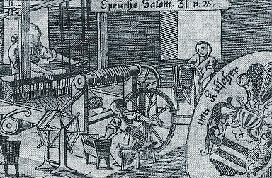 Kupferstich der Weberei im Innsbrucker Strafarbeitshaus, 18. Jahrhundert