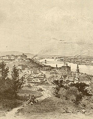 Ludwig Rauscher: Budapest vom Bocksberg aus gesehen, Illustration, 19. Jahrhundert