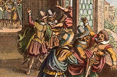 Matthäus Merian the Elder: The Defenestration of Prague, copperplate engraving