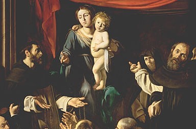 Michelangelo Merisi (gen. Caravaggio): Rosenkranzmadonna, Gemälde, 1606/1607