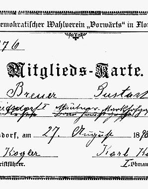 Mitgliedsausweis des Sozialdemokratischen Wahlvereins „Vorwärts“ in Floridsdorf