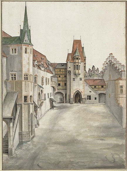 Albrecht Dürer: Courtyard of the former castle at Innsbruck (without clouds), watercolour, c. 1495
