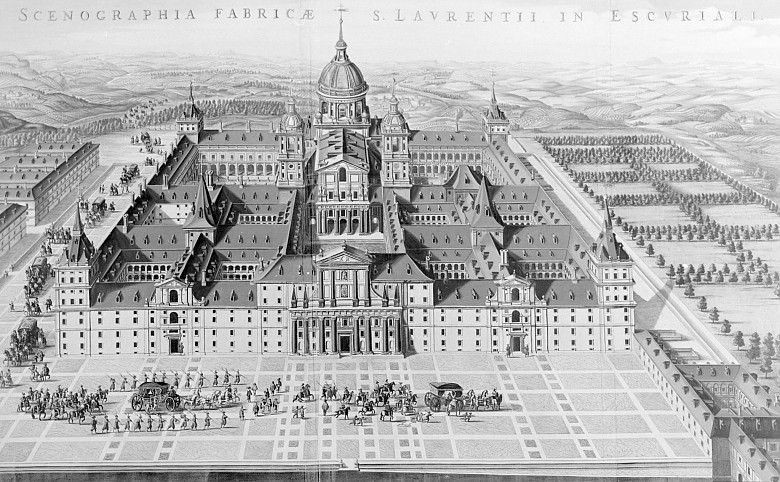 Bird’s-eye view of the Escorial monastery and residence: *Scenographia fabrica S. Laurentii in Escuriali*, ...