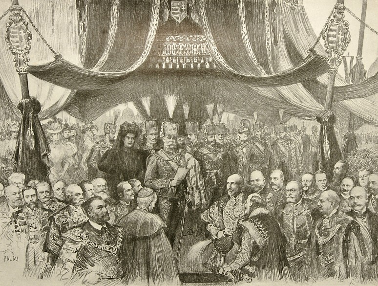 Artur Halmi: Eröffnung der Milleniumsausstellung, Zeichnung, 1898