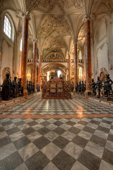 The nave of the Court Church at Innsbruck with the cenotaph of Emperor Maximilian I