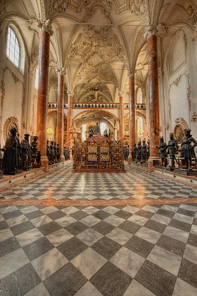 The nave of the Court Church at Innsbruck with the cenotaph of Emperor Maximilian I
