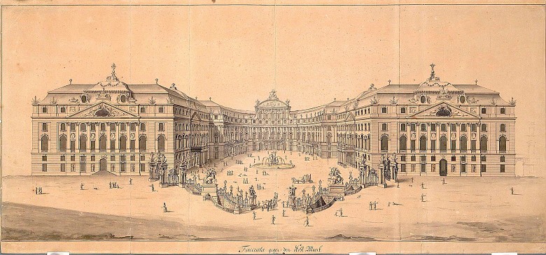 First set of designs by Joseph Emanuel Fischer von Erlach for the Hofburg, showing the façade facing the ci...