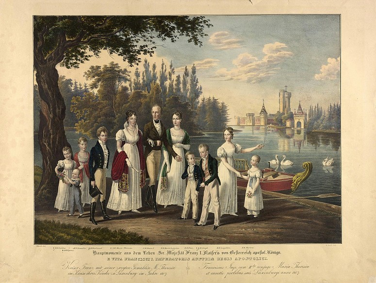 Franz Wolf (after Johann Nepomuk Hoechle): The imperial family at Laxenburg, lithograph, 1835