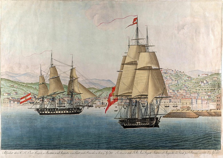 Giovanni Passi: The departure of the Austrian frigates *Austria* und *Augusta* from Trieste to Brazil on 9 ...