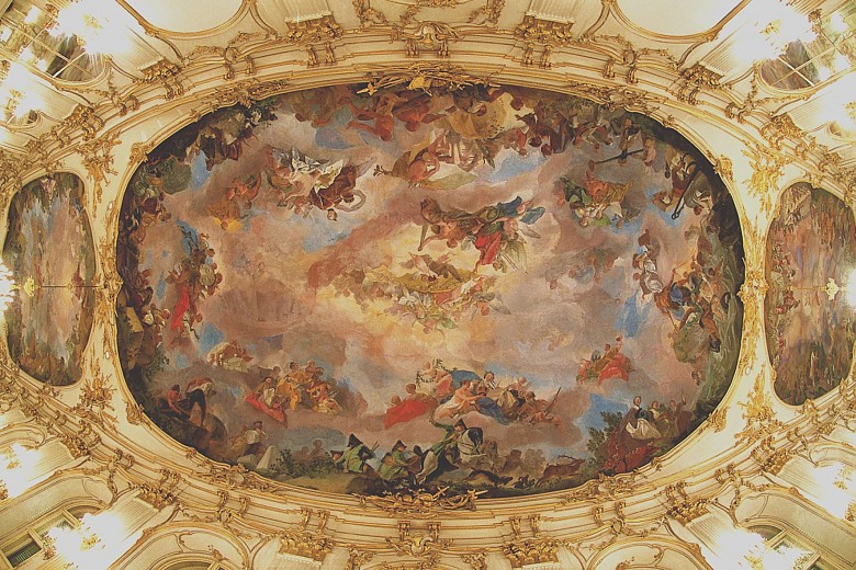 Gregorio Guglielmi, The Prosperity of the Monarchia Austriaca, the central ceiling fresco in the Great Gall...