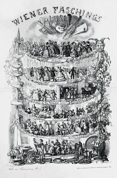 J. Albrecht: „Wiener Faschingslust“, Lithografie, 1854