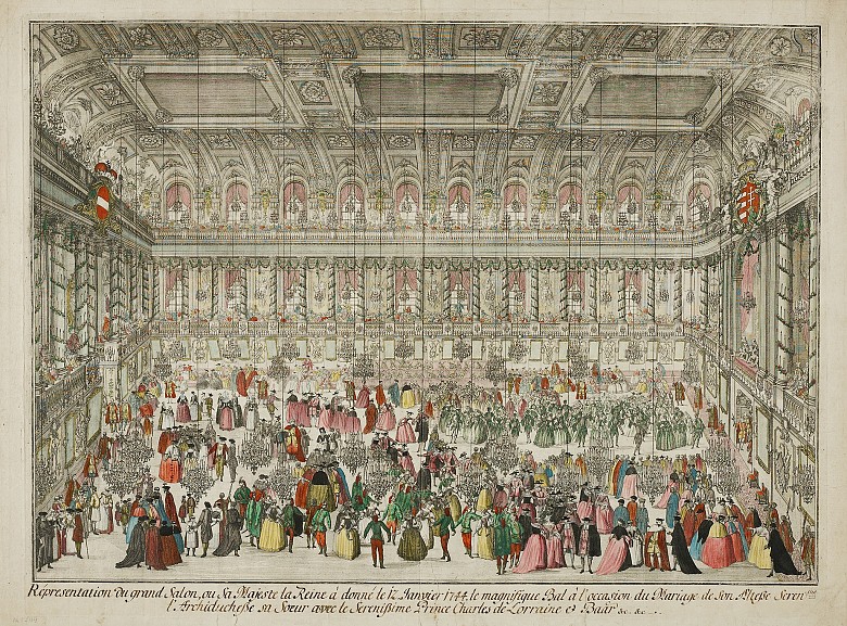 Johann Andreas Pfeffel after Giuseppe Galli Bibiena: Turkish costumes at a masked ball at Court, 1744
