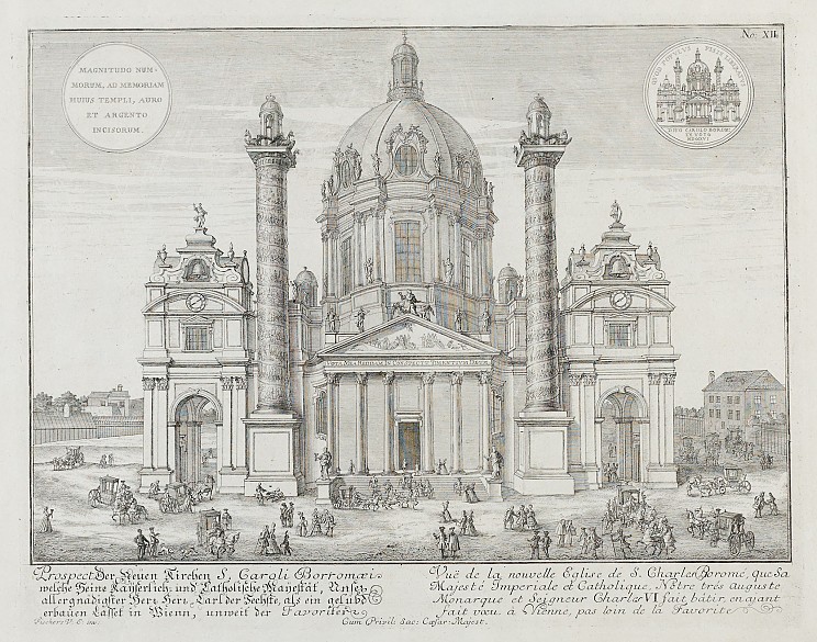 Johann Bernhard Fischer von Erlach: Karlskirche, Kupferstich, 1725