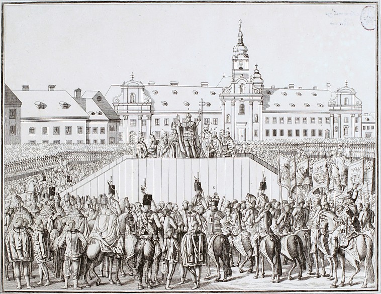 The coronation of Leopold II as King of Hungary in Pressburg, copperplate engraving, 18th century