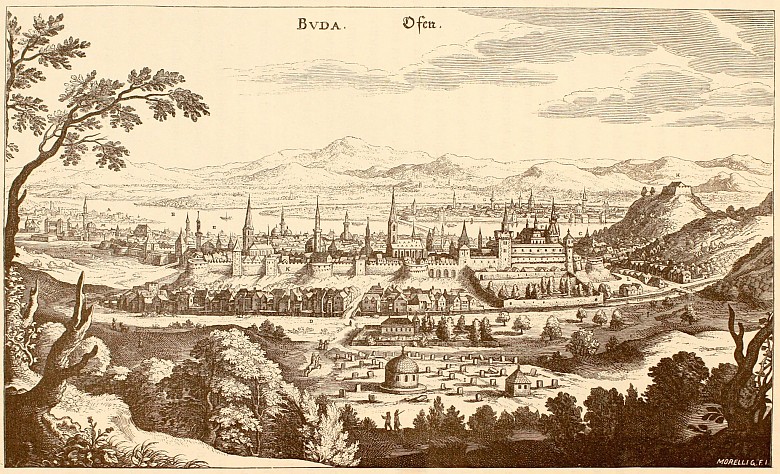 Ofen at the beginning of the 17th century, illustration after Merian’s *Newe Archontologia Cosmica*, Frankf...