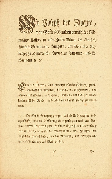 Patent zur Aufhebung der Leibeigenschaft 1781