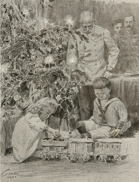 Under the Christmas tree at Wallsee, newspaper illustration, 1916
