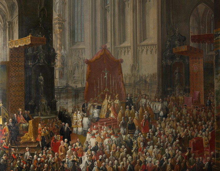 Studio of Court Painter Martin van Meytens: The Coronation in the Church of St Bartholomew in Frankfurt, oil …